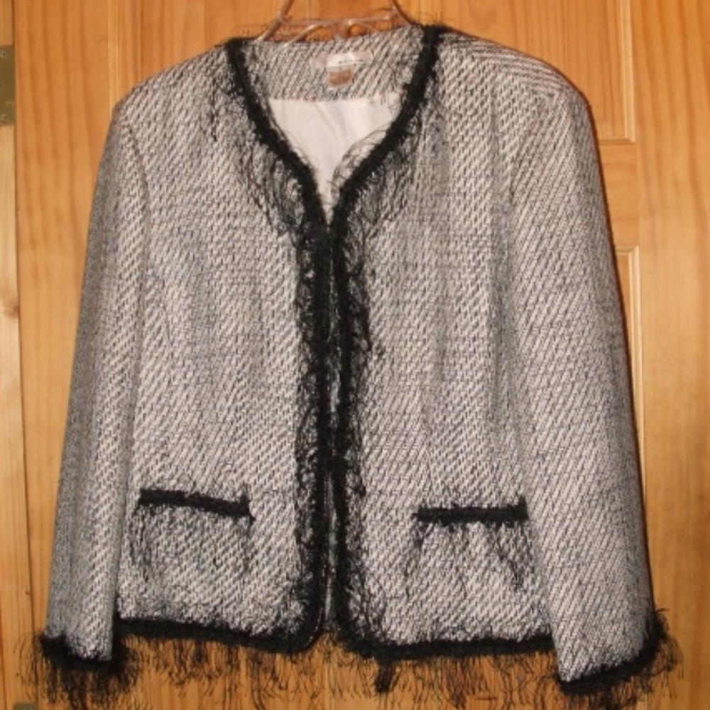 Womens Jacket Black & White with Fringe Trim 16